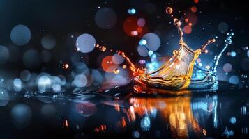 Abstract image of colorful water splash and bokeh lights, capturing motion and energy in a vibrant scene. photo
