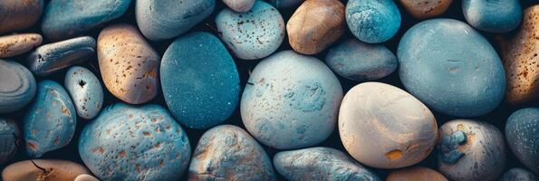 High-resolution image of smooth, colorful pebbles in various shapes and sizes, ideal for backgrounds. photo