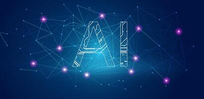 Artificial intelligence blue background technology. Logo machine learning concept with circuit board AI. editable vector