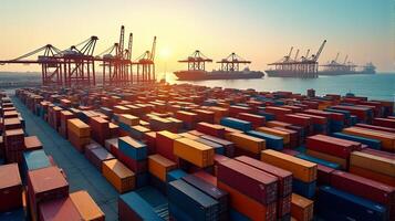 Bustling Industrial Port Featuring a Multitude of Colorful Stacked Containers photo