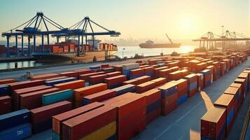 Bustling Industrial Port Featuring a Multitude of Colorful Stacked Containers photo