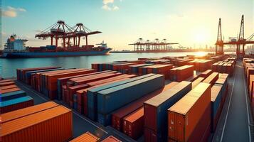 Bustling Industrial Port Featuring a Multitude of Colorful Stacked Containers photo