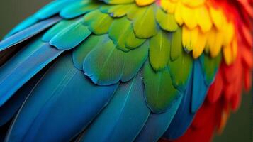 Vibrant and Detailed Close-up Parrot Macaw Feathers photo
