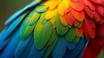 Vibrant and Detailed Close-up Parrot Macaw Feathers photo