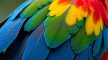 Vibrant and Detailed Close-up Parrot Macaw Feathers photo