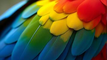 Vibrant and Detailed Close-up Parrot Macaw Feathers photo