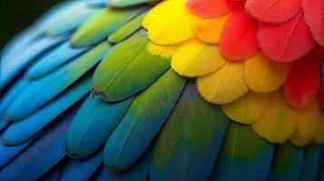 Vibrant and Detailed Close-up Parrot Macaw Feathers photo