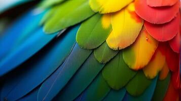 Vibrant and Detailed Close-up Parrot Macaw Feathers photo