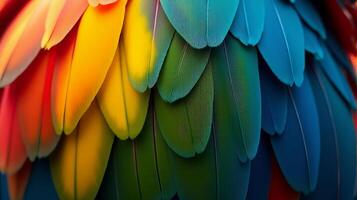 Vibrant and Detailed Close-up Parrot Macaw Feathers photo