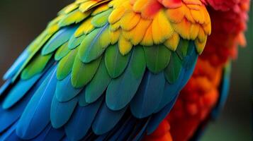 Vibrant and Detailed Close-up Parrot Macaw Feathers photo