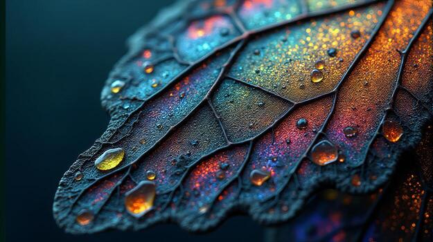 Close Up View of a Beautiful Butterfly Wing With Iridescent Colors and Delicate Textures photo