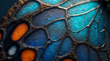 Close Up View of a Beautiful Butterfly Wing With Iridescent Colors and Delicate Textures photo