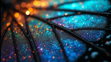 Close Up View of a Beautiful Butterfly Wing With Iridescent Colors and Delicate Textures photo