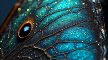 Close Up View of a Beautiful Butterfly Wing With Iridescent Colors and Delicate Textures photo