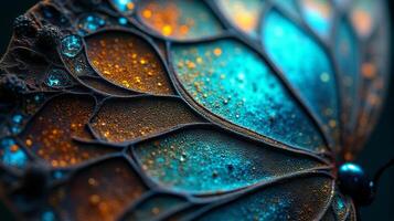 Close Up View of a Beautiful Butterfly Wing With Iridescent Colors and Delicate Textures photo