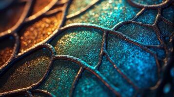 Close Up View of a Beautiful Butterfly Wing With Iridescent Colors and Delicate Textures photo