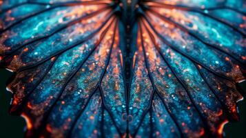 Close Up View of a Beautiful Butterfly Wing With Iridescent Colors and Delicate Textures photo