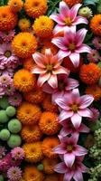 Intricate and Vibrant Floral Arrangement Featuring a Diverse Mix of Flowers photo