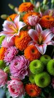 Intricate and Vibrant Floral Arrangement Featuring a Diverse Mix of Flowers photo