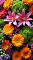 Intricate and Vibrant Floral Arrangement Featuring a Diverse Mix of Flowers photo