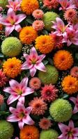 Intricate and Vibrant Floral Arrangement Featuring a Diverse Mix of Flowers photo