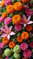 Intricate and Vibrant Floral Arrangement Featuring a Diverse Mix of Flowers photo