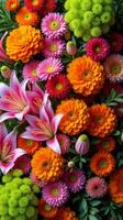 Intricate and Vibrant Floral Arrangement Featuring a Diverse Mix of Flowers photo