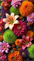 Intricate and Vibrant Floral Arrangement Featuring a Diverse Mix of Flowers photo