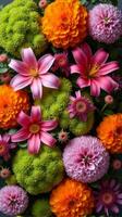 Intricate and Vibrant Floral Arrangement Featuring a Diverse Mix of Flowers photo