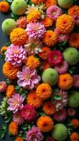 Intricate and Vibrant Floral Arrangement Featuring a Diverse Mix of Flowers photo