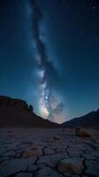 Starry Night Sky Filled With Countless Stars, Featuring a Prominent Display of the Milky Way photo
