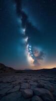 Starry Night Sky Filled With Countless Stars, Featuring a Prominent Display of the Milky Way photo