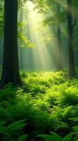 Lush Green Forest With Sunlight Filtering Through The Canopy photo