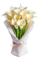 a bouquet of Calla Lily flower in a white package isolated on transparent background png