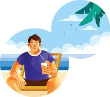 Drinking Juice on the Beach in Summer vector