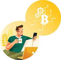 Drink Coffee while Trading Bitcoin vector