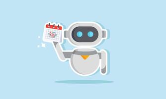 A robot is holding and displaying a schedule calendar, illustrating the use of AI as a personal assistant in work schedule planning. vector