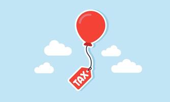 A balloon floating with a string attached to a tag labeled TAX, illustrating the announcement strategy to inform companies about tax burdens vector