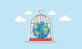 A globe is trapped inside a cage, illustration of being confined by binding business rules and regulations. vector