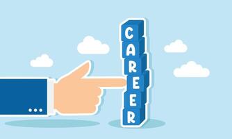 A hand pushes a stack of boxes labeled CAREER, illustrating external efforts to damage an employee's career vector