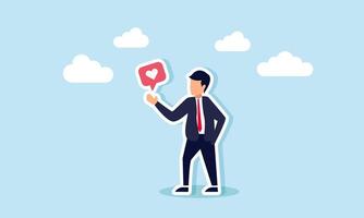 A businessman shows a like or heart sign, illustration of agreement with or appreciation for a business partner's opinion or something related to the business vector