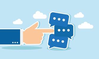 A hand pushes a stack of chat dialogues, illustrating negative efforts to disrupt a business discussion topic vector