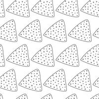 Outline Nacho Chips Seamless pattern in minimalistic style. Happy Nacho Day background texture idea. Isolated on white illustration Wrapping, wallpaper or web, poster, banner, thematic cards vector