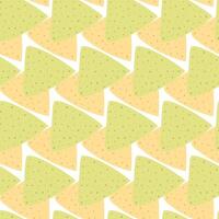 Spinach and corn Nachos in trendy soft green and yellow Seamless pattern. Nacho Day background idea. Isolated illustration Wrapping, wallpaper or web, poster, banner, greeting cards, tag, label vector