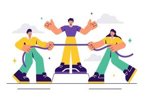 Conflict Resolution Illustration of Two Groups with Opposing Views in Flat Style Cartoon Background vector