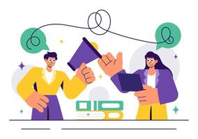 Illustration of Conflict Resolution Between Opposing Societal Views in Cartoon Style Background vector