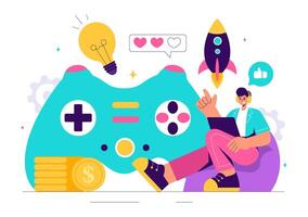 Game Programmers in Action with Gamepads on Consoles and Android Platforms in Flat Style vector