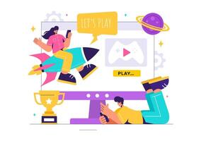 Game Art Featuring Programmers Playing on Game Consoles with Controllers in Flat Cartoon Style vector
