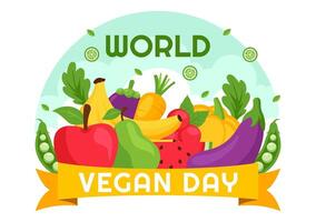 Illustration of World Vegan Day with a Mix of Vegetables in Flat Cartoon Style vector