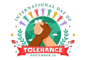 Unity Hands for International Tolerance Day with Different Skin Tones in a Flat Design vector